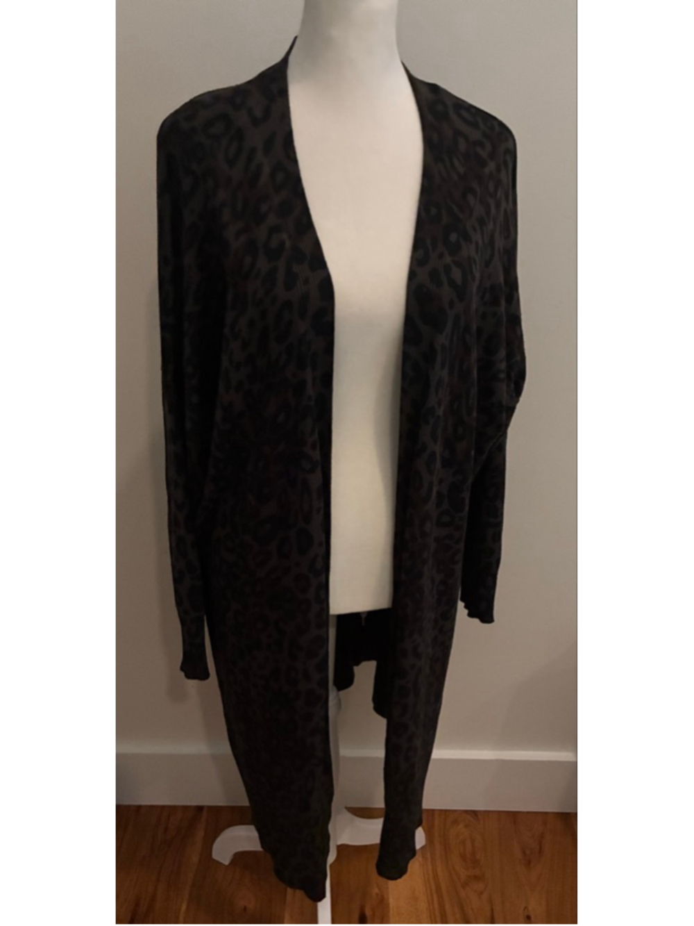 Terra & Sky Cardigan 1X Brown  Black Leopard Print duster